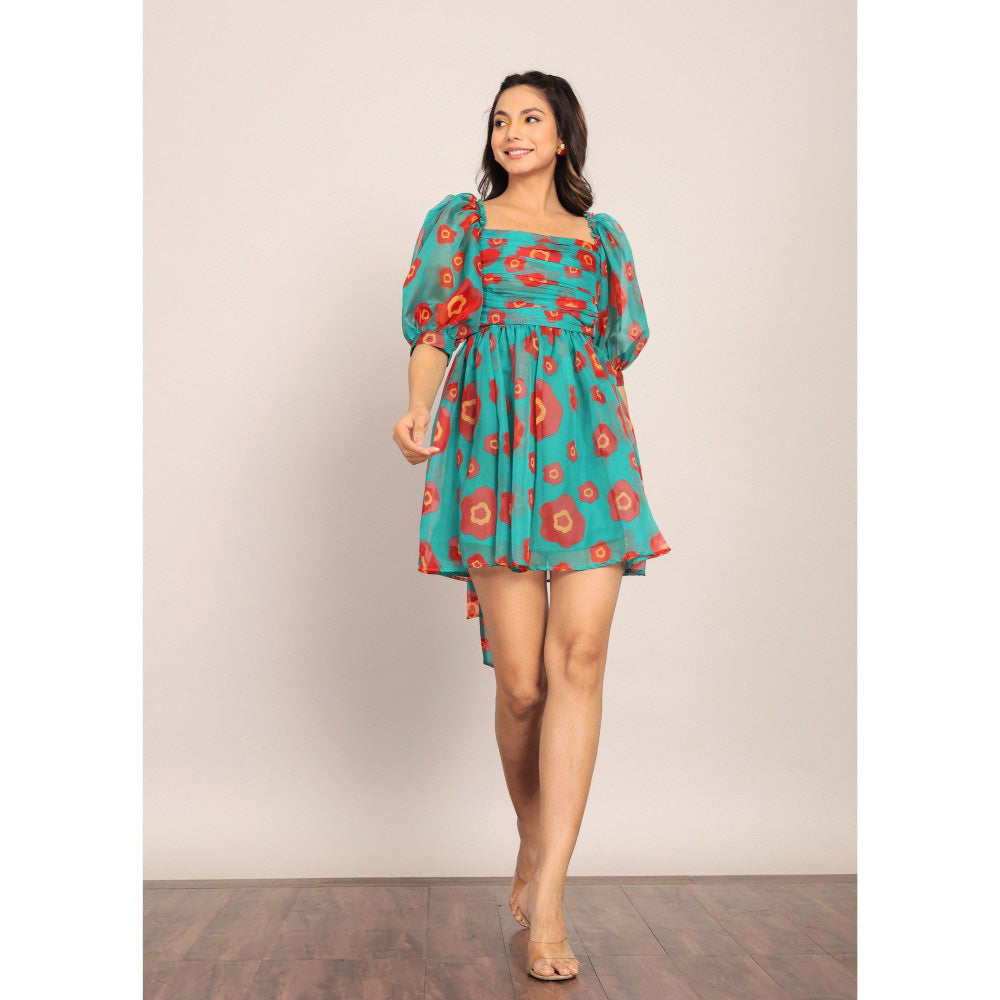 Kaori By Shreya Sea Green And Red Floral Mini Dress