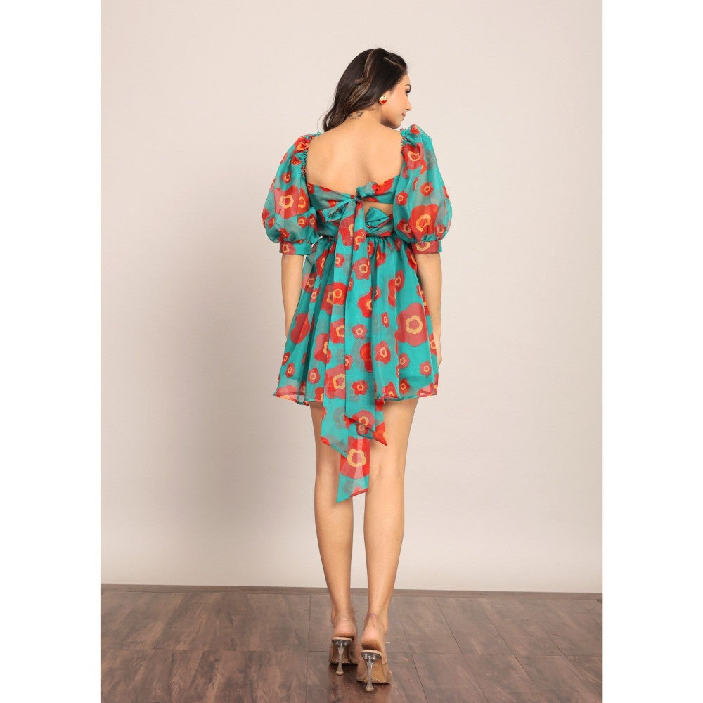 Kaori By Shreya Sea Green And Red Floral Mini Dress