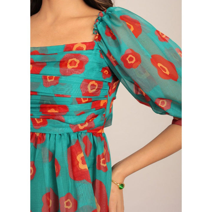 Kaori By Shreya Sea Green And Red Floral Mini Dress