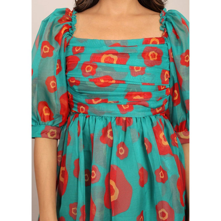 Kaori By Shreya Sea Green And Red Floral Mini Dress