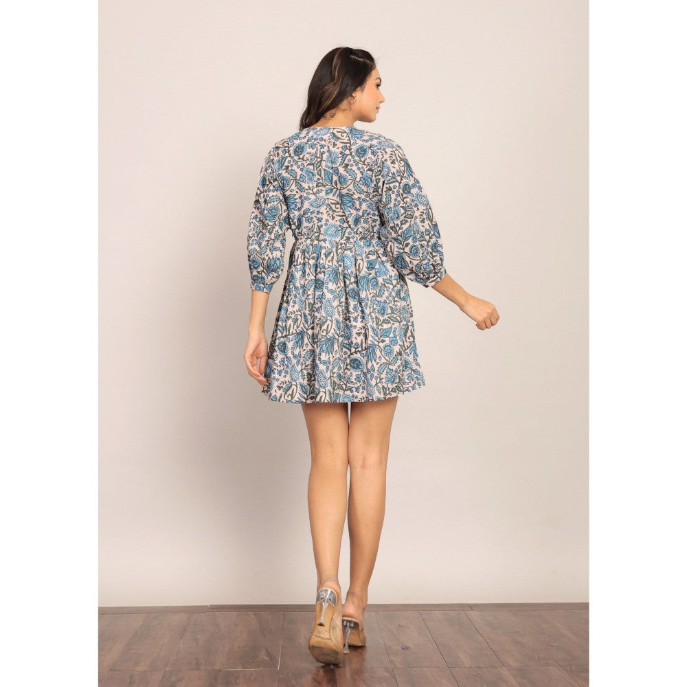 Kaori By Shreya Light Pink And Blue Floral Short Dress