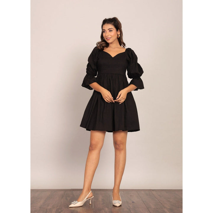 Kaori By Shreya Black Pleated Volume Sleeves Mini Dress