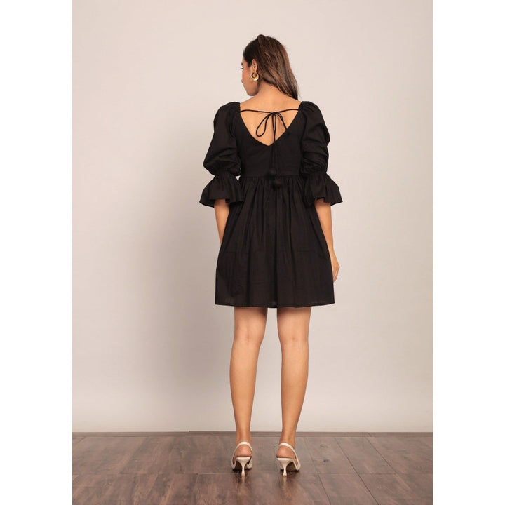 Kaori By Shreya Black Pleated Volume Sleeves Mini Dress