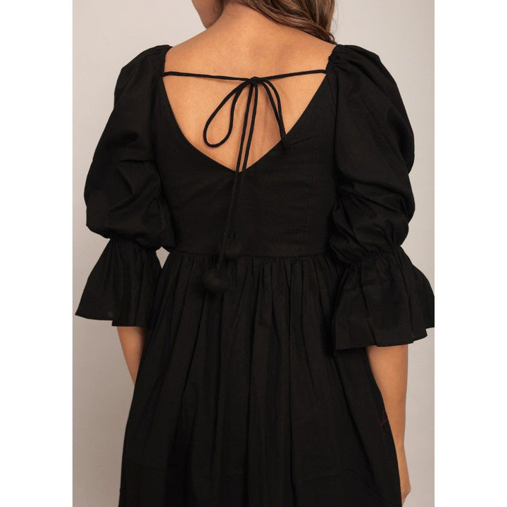 Kaori By Shreya Black Pleated Volume Sleeves Mini Dress