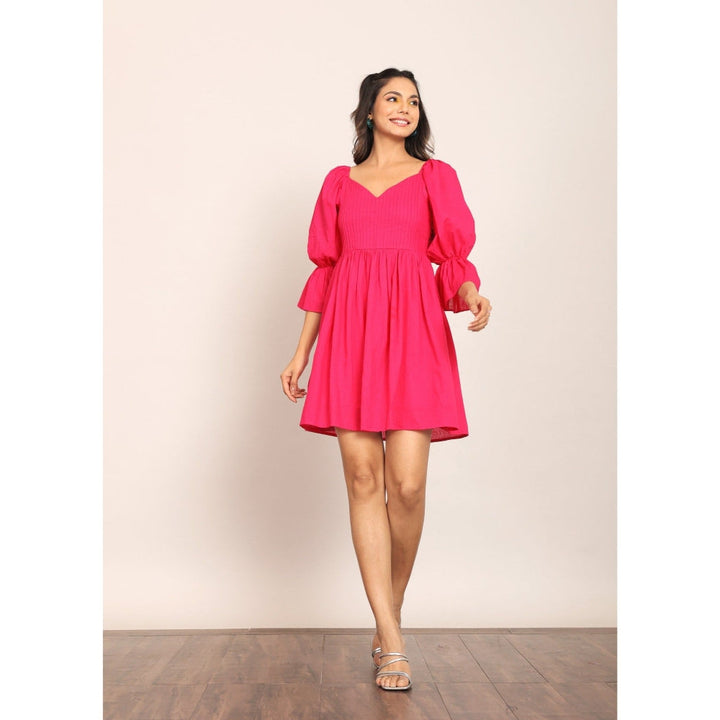 Kaori By Shreya Pink Solid Cotton Short Dress