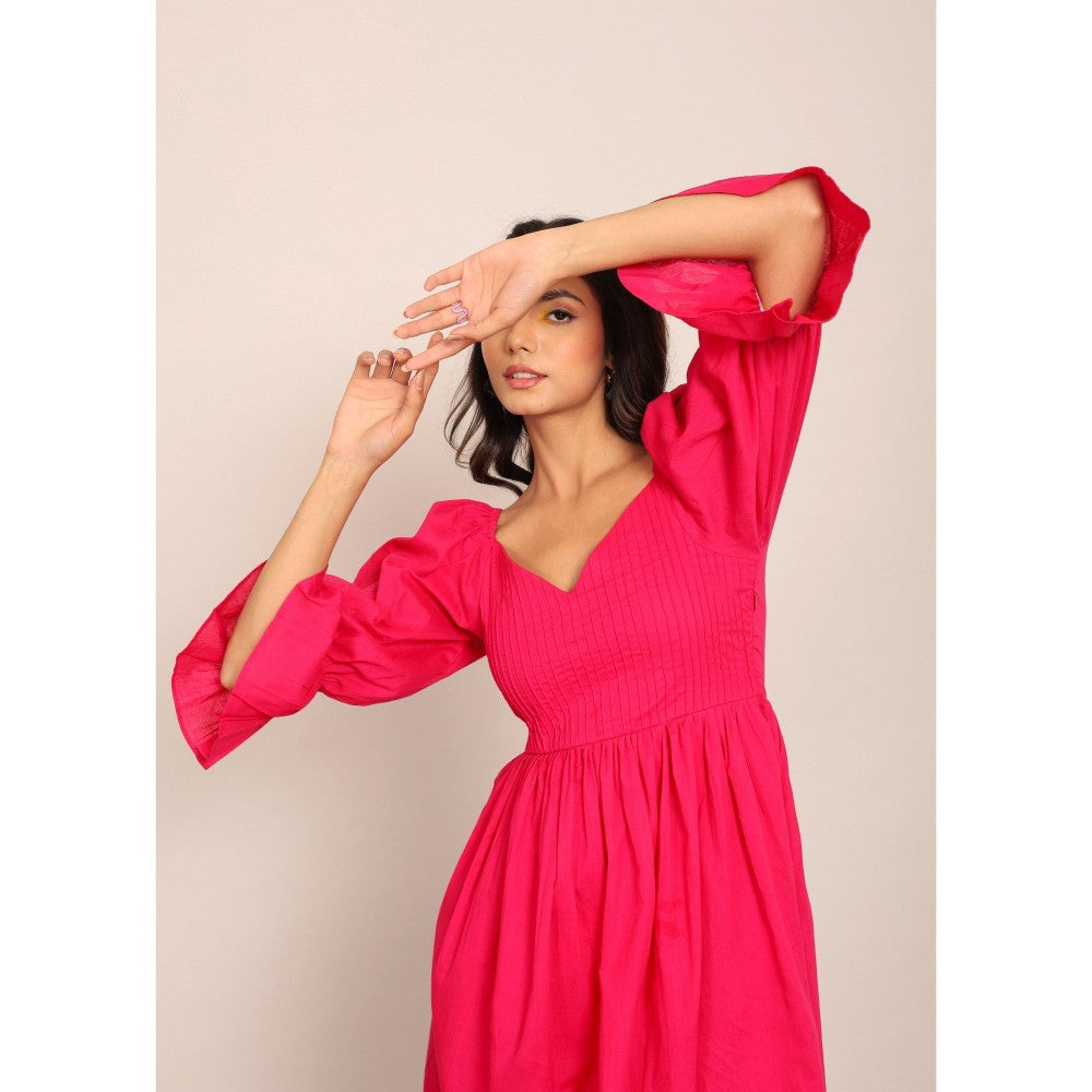 Kaori By Shreya Pink Solid Cotton Short Dress