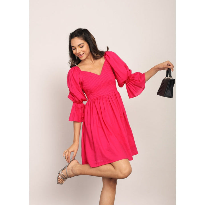 Kaori By Shreya Pink Solid Cotton Short Dress