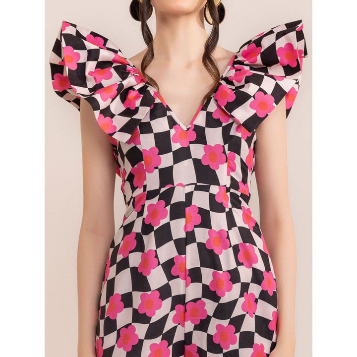 Kaori By Shreya Retro Checks Shoulder Ruffle Jumpsuit