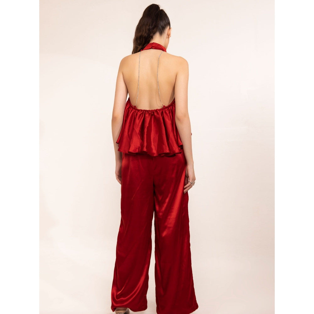 Kaori By Shreya Red Hot Halter Neck Co-Ord (Set of 2)