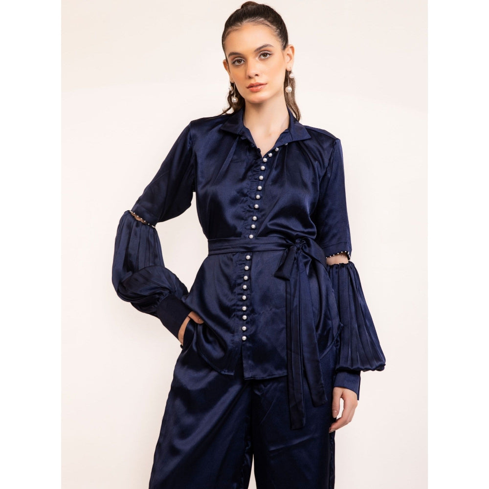 Kaori By Shreya Navy Blue Cut Out Co-Ord (Set of 3)