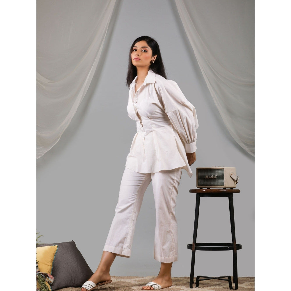 Kaori By Shreya Pearl Off White Back Tie Up Co-Ord (Set of 2)