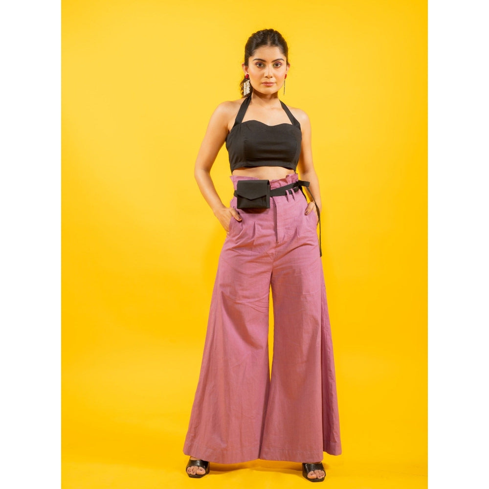 Kaori By Shreya Black Halter Crop Top and High Waist Mauve Trouser (Set of 2)