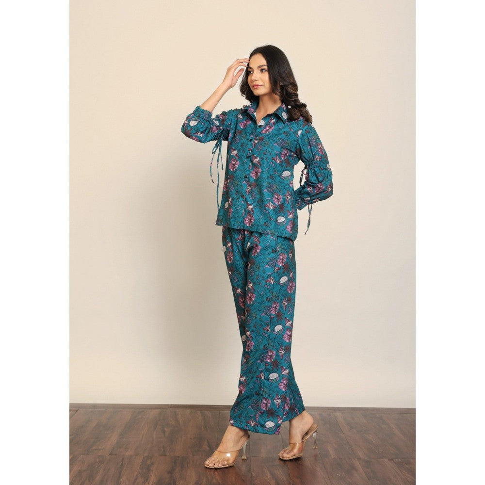 Kaori By Shreya Teal Green & Multi Relaxed Co-Ord (Set of 2)