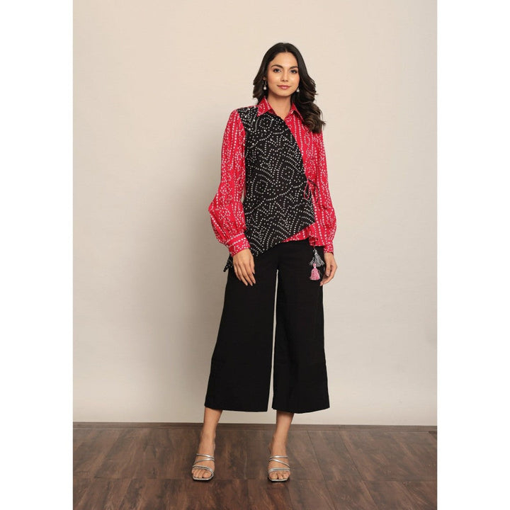 Kaori By Shreya Pink & Black Relaxed Angrakha Top with Pant (Set of 2)