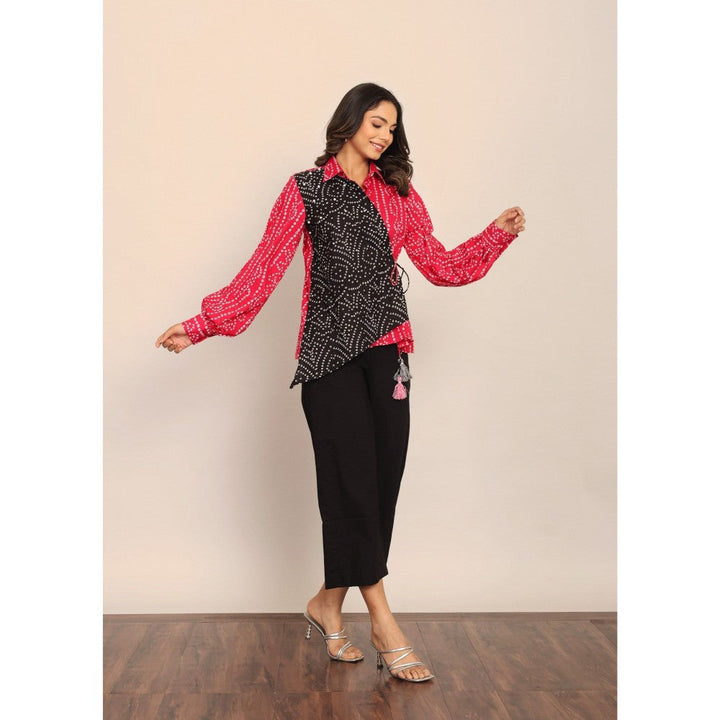 Kaori By Shreya Pink & Black Relaxed Angrakha Top with Pant (Set of 2)