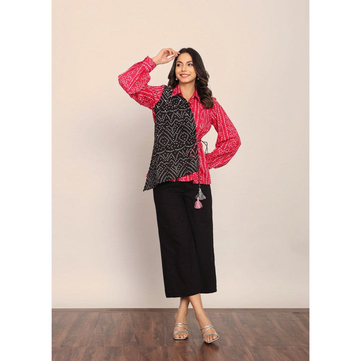 Kaori By Shreya Pink & Black Relaxed Angrakha Top with Pant (Set of 2)