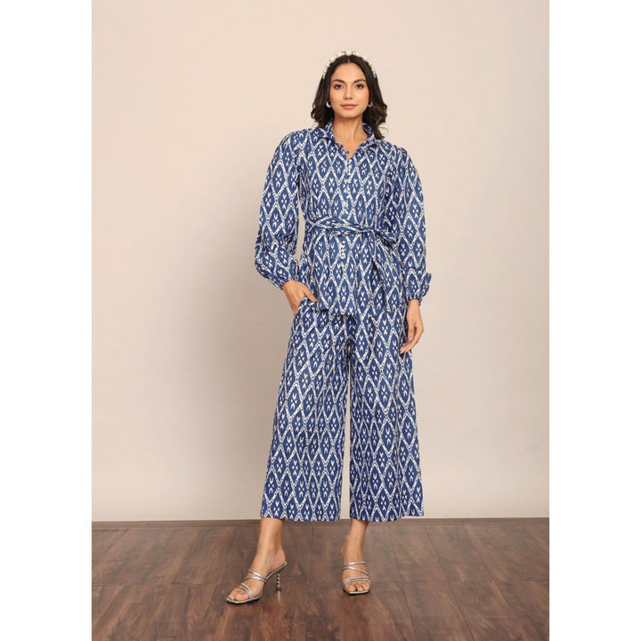 Kaori By Shreya Blue Geometric Print Co-Ord (Set of 3)