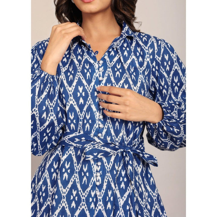 Kaori By Shreya Blue Geometric Print Co-Ord (Set of 3)