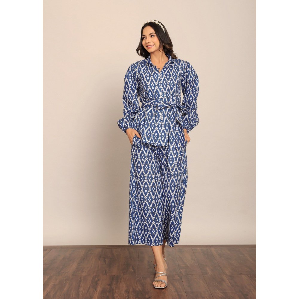 Kaori By Shreya Blue Geometric Print Co-Ord (Set of 3)