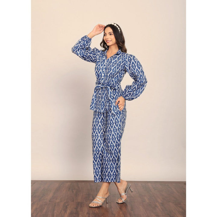 Kaori By Shreya Blue Geometric Print Co-Ord (Set of 3)