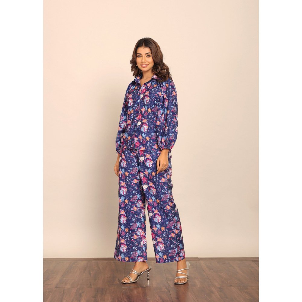 Kaori By Shreya Floral Blue & Multi Relaxed Co-Ord (Set of 2)