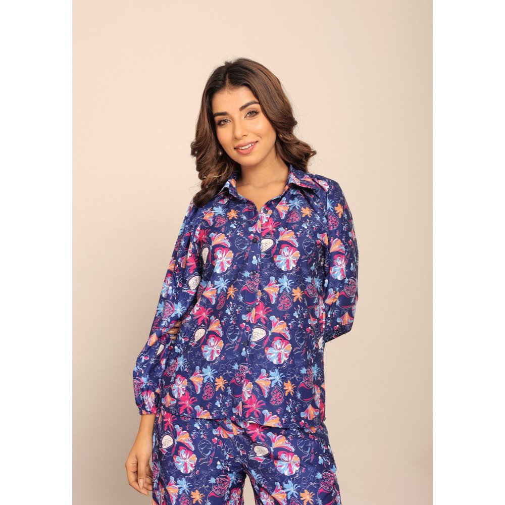 Kaori By Shreya Floral Blue & Multi Relaxed Co-Ord (Set of 2)