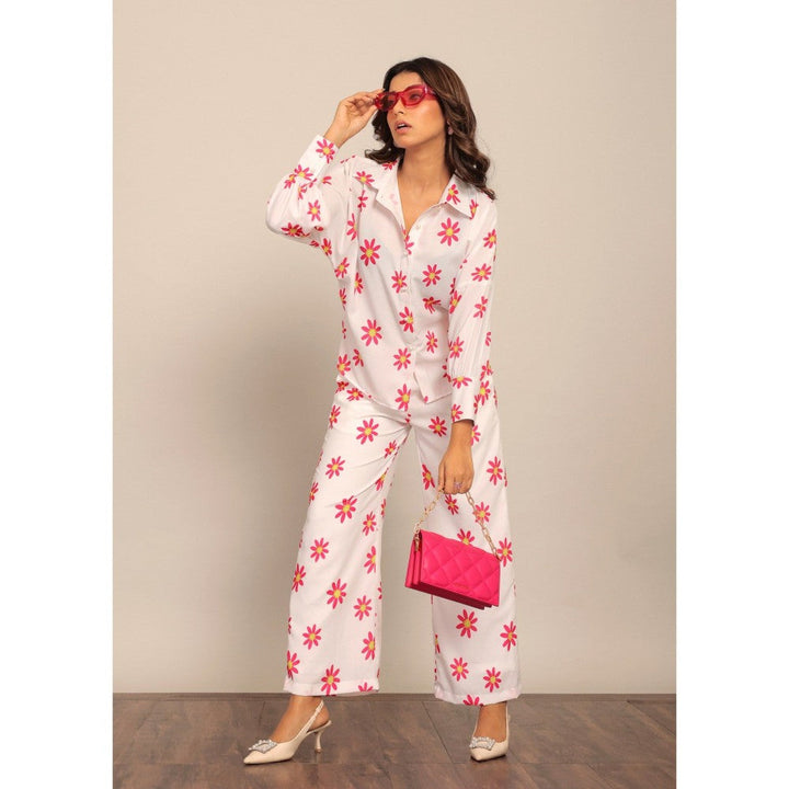 Kaori By Shreya White & Pink Floral Relaxed Co-Ord (Set of 2)