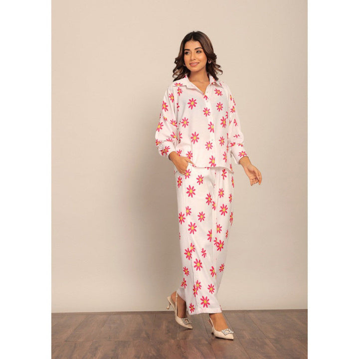 Kaori By Shreya White & Pink Floral Relaxed Co-Ord (Set of 2)