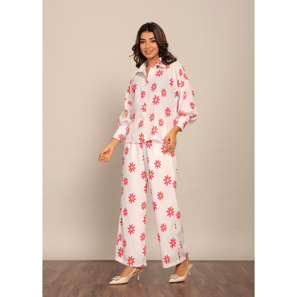 Kaori By Shreya White & Pink Floral Relaxed Co-Ord (Set of 2)