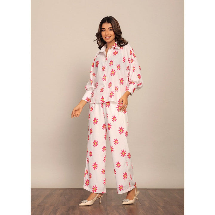 Kaori By Shreya White & Pink Floral Relaxed Co-Ord (Set of 2)