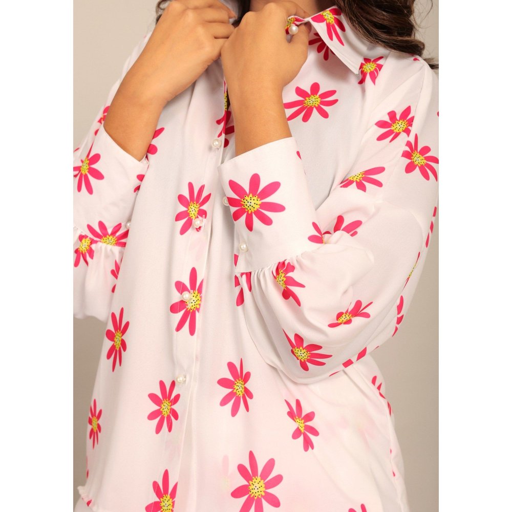 Kaori By Shreya White & Pink Floral Relaxed Co-Ord (Set of 2)