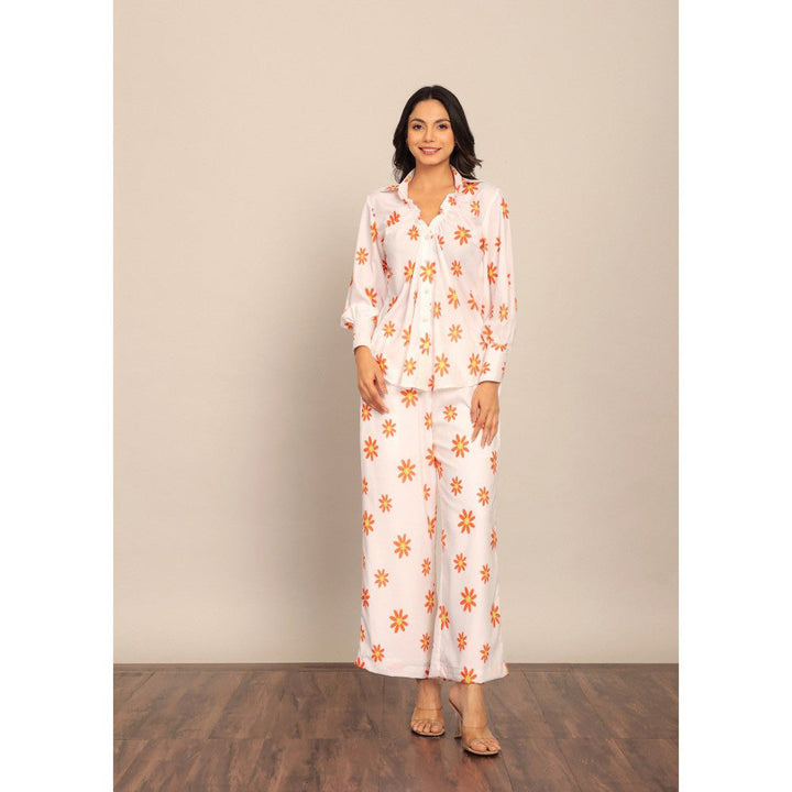 Kaori By Shreya White And Orange Floral Relax Co-Ord (Set of 2)