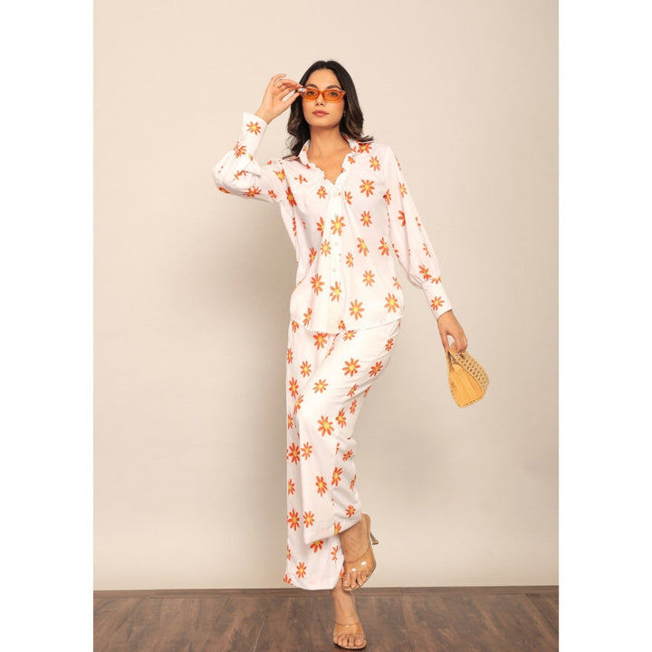 Kaori By Shreya White And Orange Floral Relax Co-Ord (Set of 2)