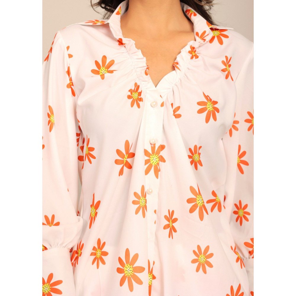 Kaori By Shreya White And Orange Floral Relax Co-Ord (Set of 2)