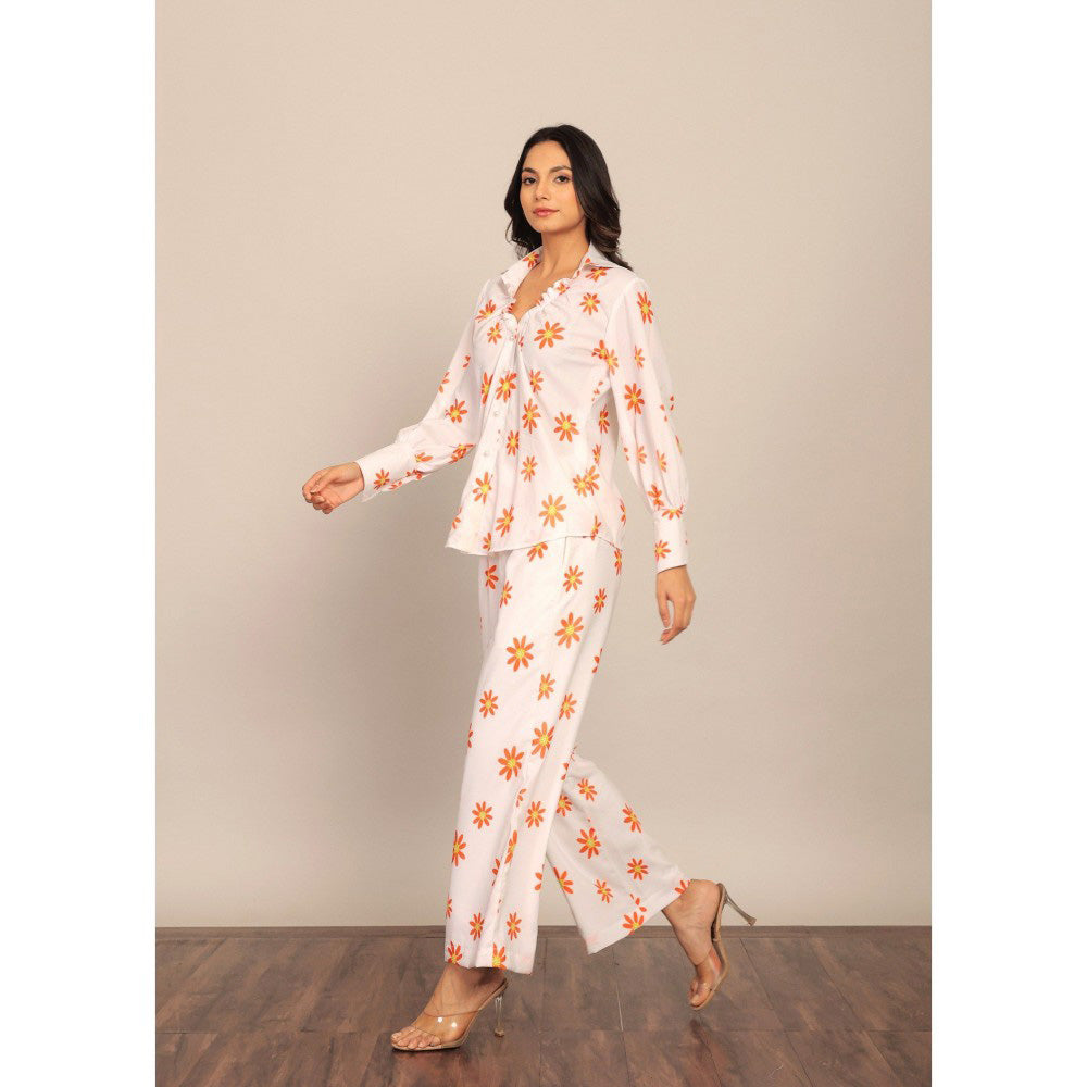 Kaori By Shreya White And Orange Floral Relax Co-Ord (Set of 2)