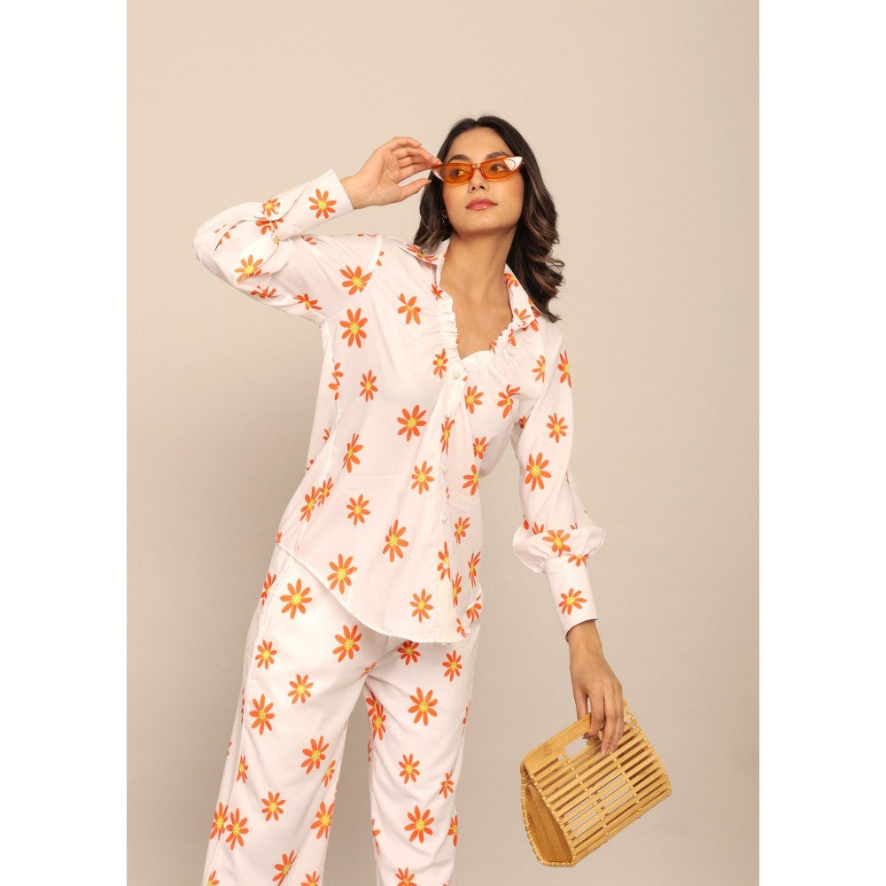 Kaori By Shreya White And Orange Floral Relax Co-Ord (Set of 2)