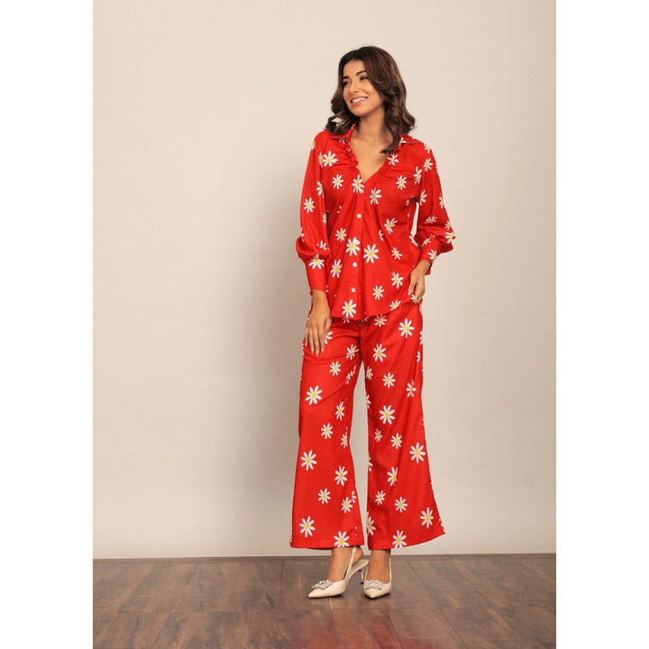 Kaori By Shreya Red & White Floral Relaxed Co-Ord (Set of 2)