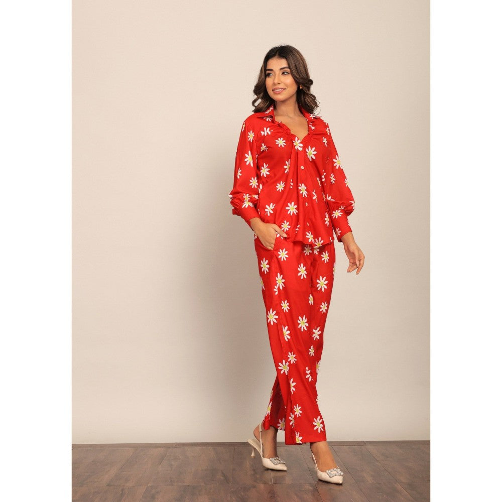 Kaori By Shreya Red & White Floral Relaxed Co-Ord (Set of 2)