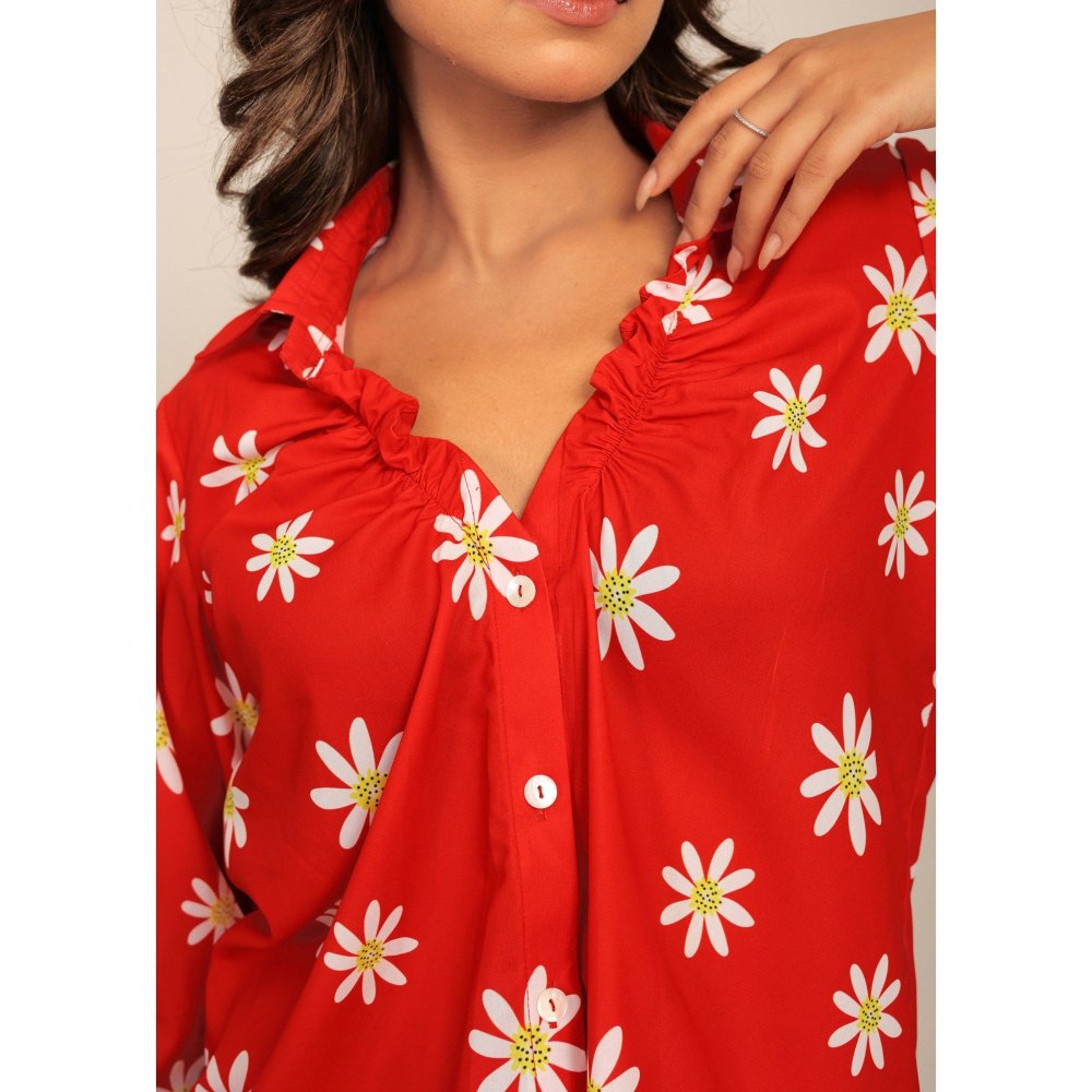 Kaori By Shreya Red & White Floral Relaxed Co-Ord (Set of 2)