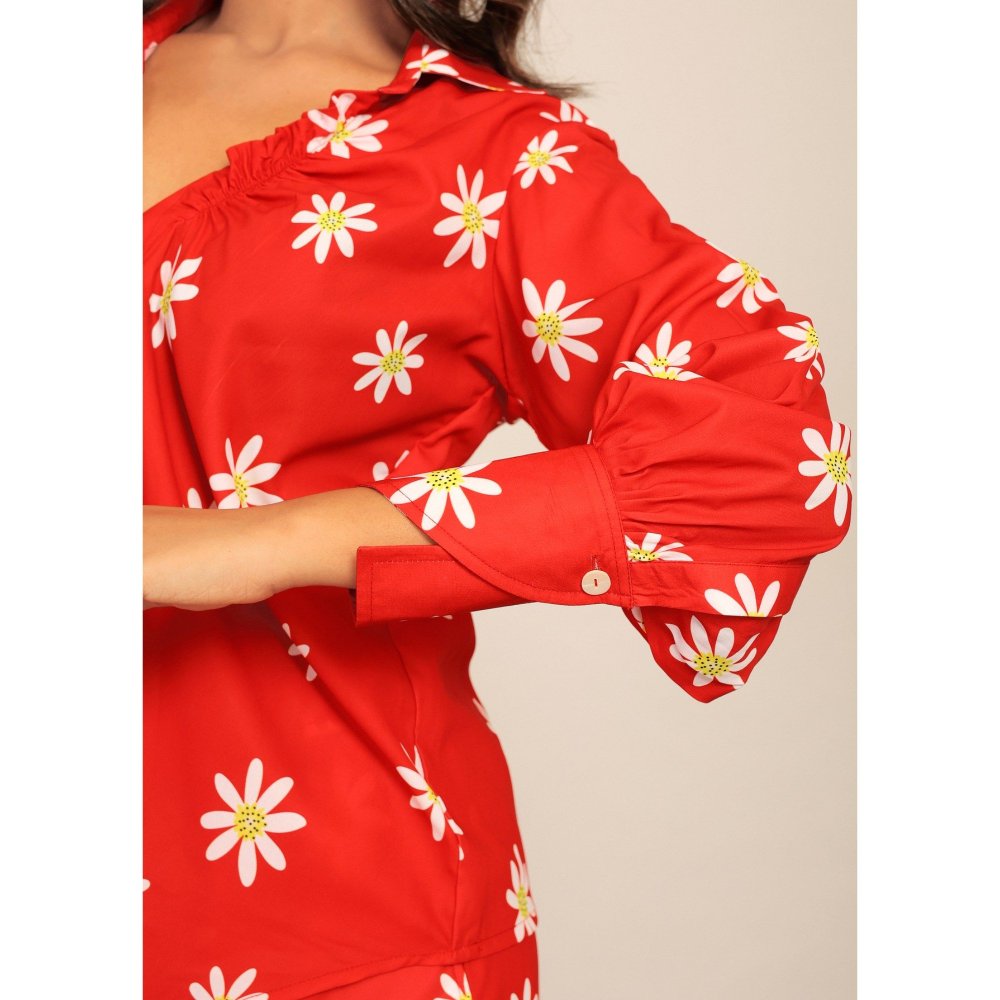 Kaori By Shreya Red & White Floral Relaxed Co-Ord (Set of 2)