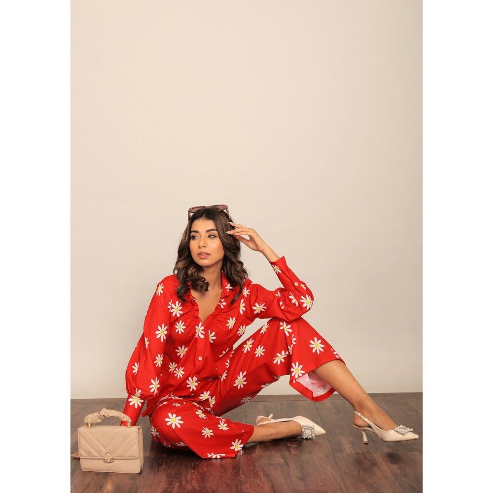 Kaori By Shreya Red & White Floral Relaxed Co-Ord (Set of 2)