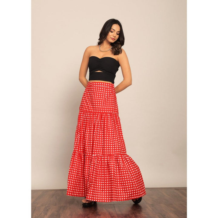 Kaori By Shreya Black & Red Bust Fitted Crop Top And Skirt (Set of 2)