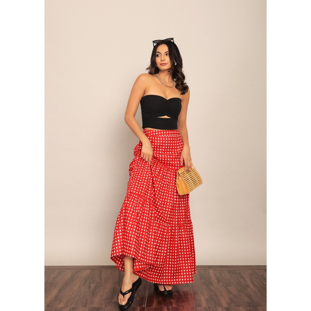 Kaori By Shreya Black & Red Bust Fitted Crop Top And Skirt (Set of 2)