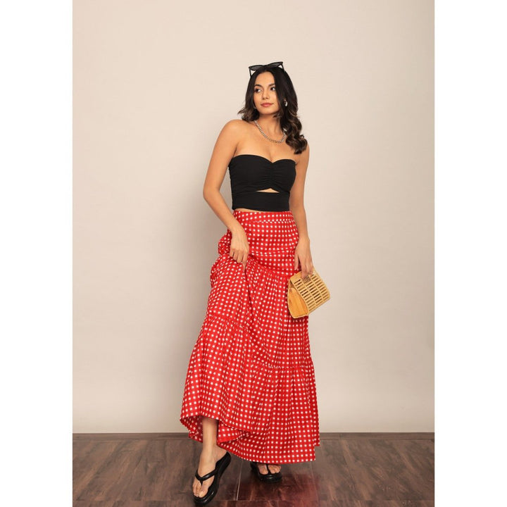 Kaori By Shreya Black & Red Bust Fitted Crop Top And Skirt (Set of 2)