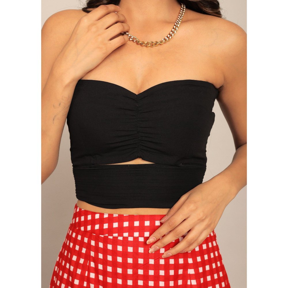 Kaori By Shreya Black & Red Bust Fitted Crop Top And Skirt (Set of 2)