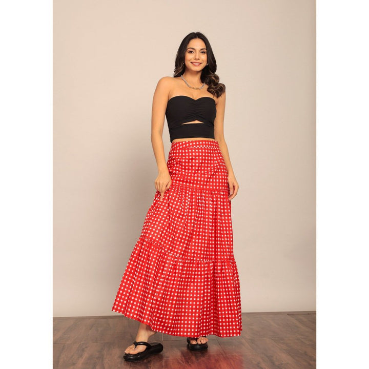 Kaori By Shreya Black & Red Bust Fitted Crop Top And Skirt (Set of 2)