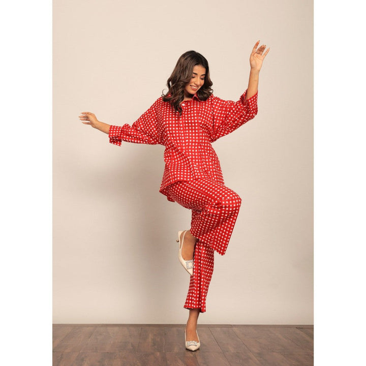 Kaori By Shreya Red Geometric Western Style Co-Ord (Set of 2)