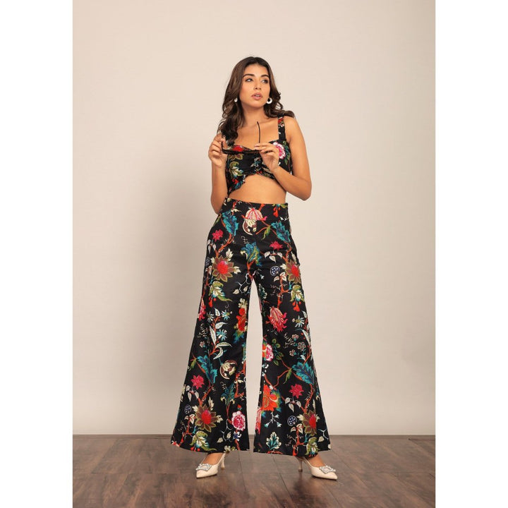 Kaori By Shreya Black And Multi Floral Fitted Co-Ord (Set of 2)