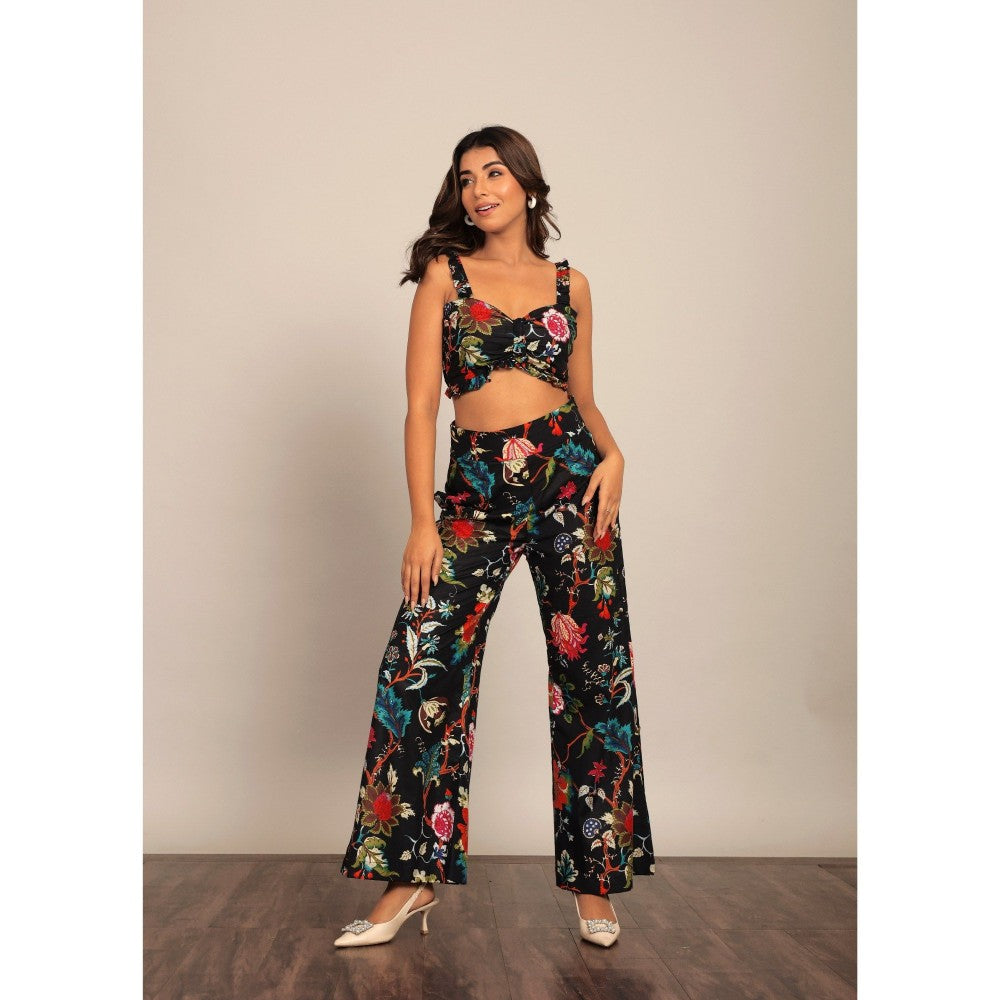 Kaori By Shreya Black And Multi Floral Fitted Co-Ord (Set of 2)