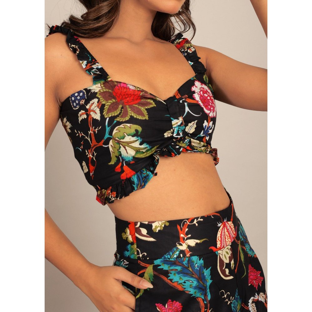 Kaori By Shreya Black And Multi Floral Fitted Co-Ord (Set of 2)